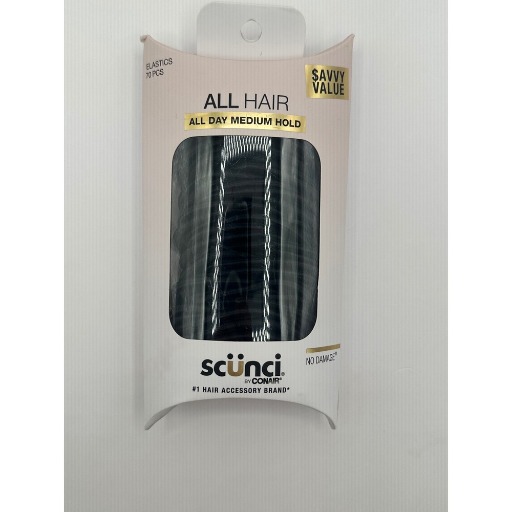 Scunci All‎ Hair Elastics 70 Pcs Black All Day Medium Hold New